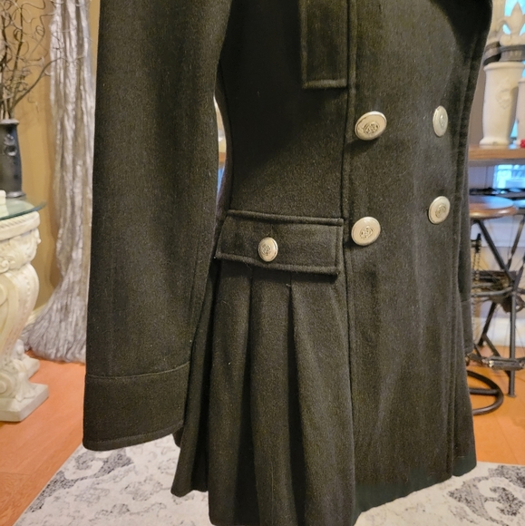 Blanc Noir Wool Blend Skirted Pea Coat Black Size Small #511 - Picture 3 of 14